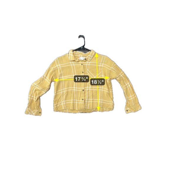 Pink Rose Vintage Plaid Medium Button Down Shirt Mustard Yellow Cropped - Picture 7 of 11